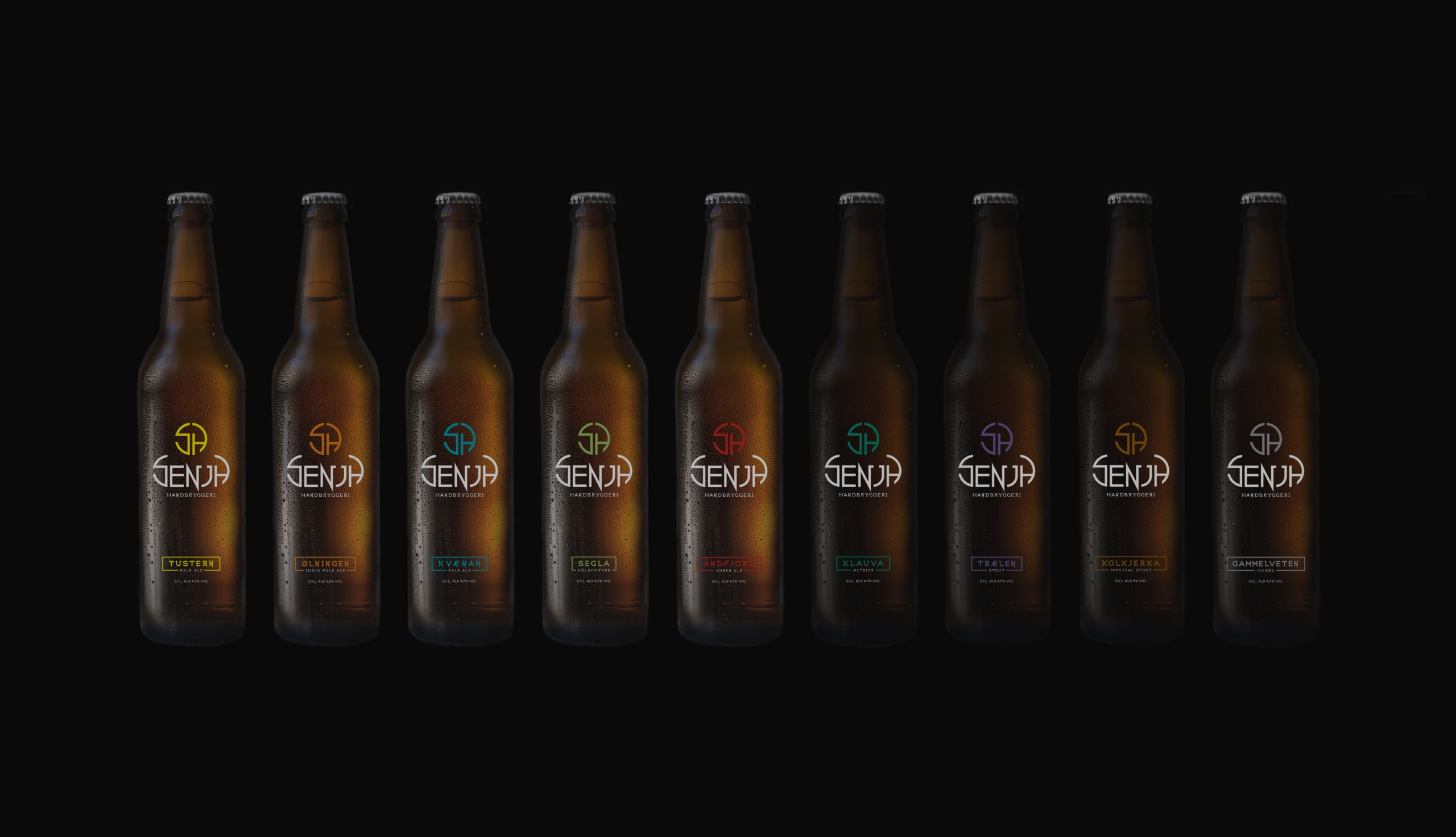 Etikettdesign på ølflasker til Senja Handbryggeri